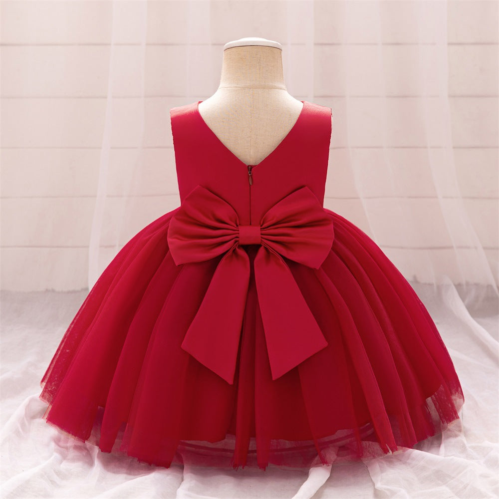 European and American infant dresses, princess dresses, baby first birthday banquet dresses, big bow skirts on the back