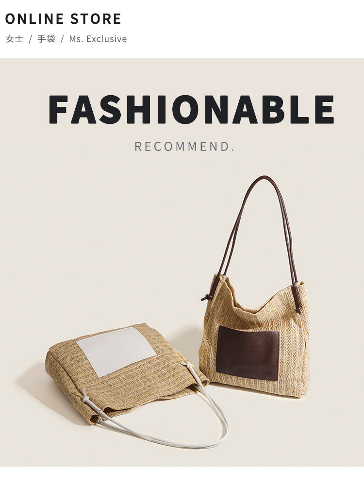 Woven Straw Beach Handbag – Large Capacity Bucket Bag