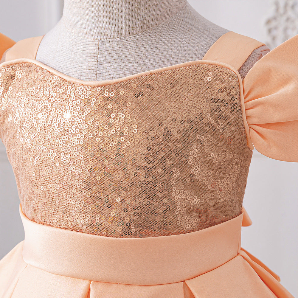 European and American new infant dresses satin suspenders sequined waist princess dresses baby first birthday wash dresses