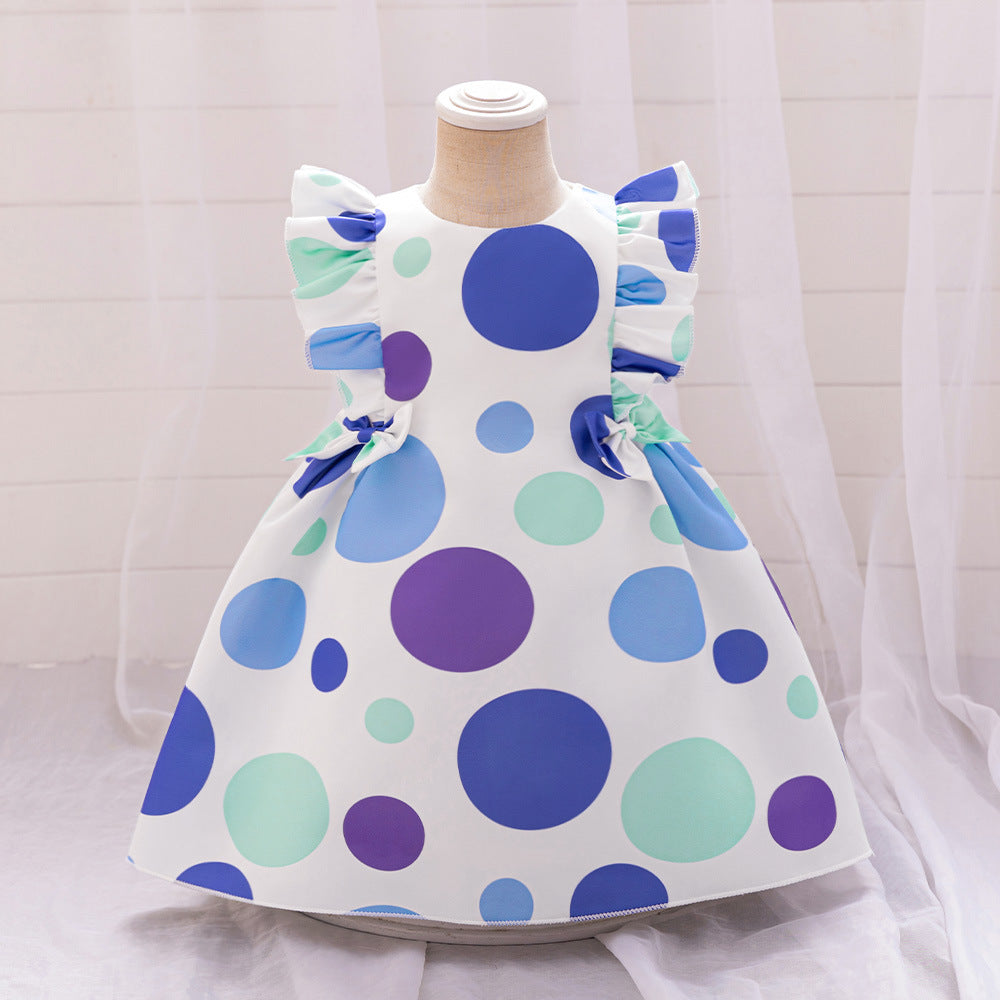 Cross-border new baby 100-day grab week wash dress girls printed satin dress baby first birthday princess dress