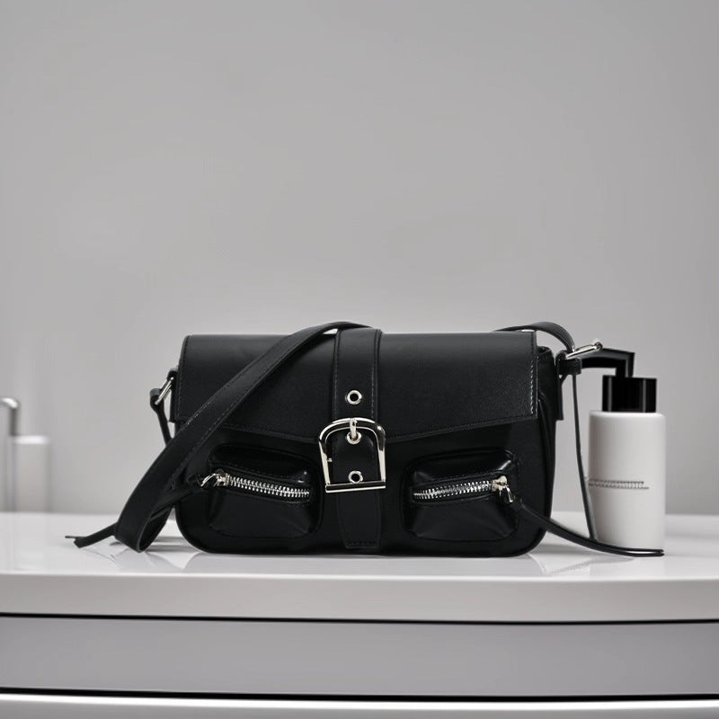 Multi-pocket textured locomotive bag 2025 new sweet cool style Spice Girl armpit bag commuter versatile shoulder messenger bag