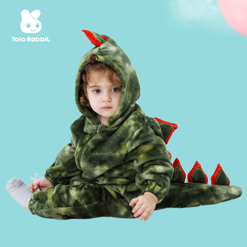 Autumn new 0-3 year old baby flannel single-layer modeling Romper dinosaur modeling one-piece Romper climbing suit