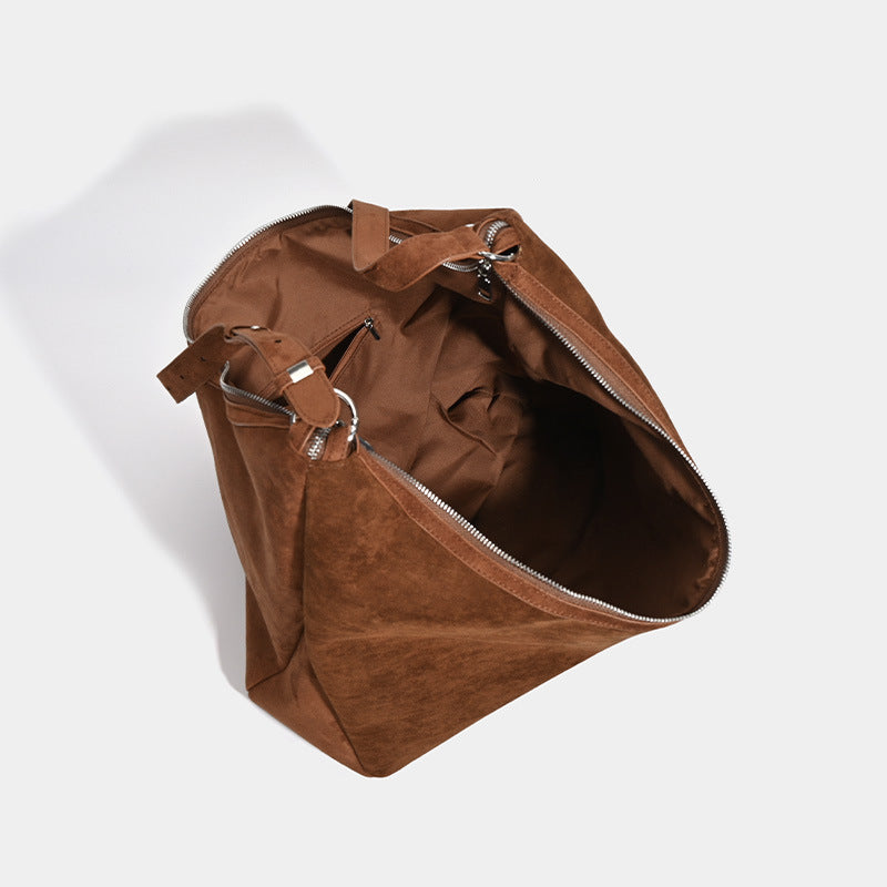 Korean version of lazy style retro suede shoulder bag for women 2025 autumn and winter new large-capacity versatile commuter underarm bag for women