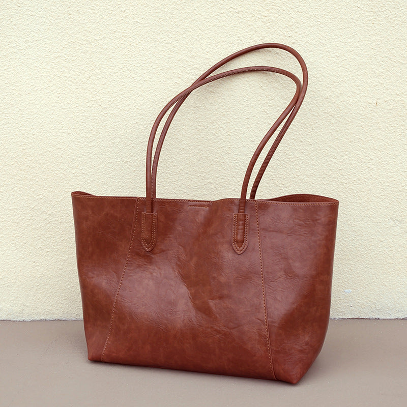 Retro Solid Color Shoulder Tote – European & Korean Style