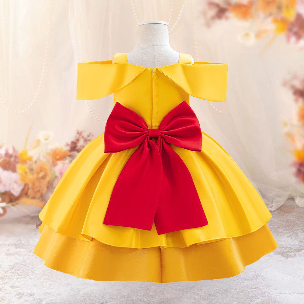 Foreign Trade Amazon Spot Infant Dress Princess Dress Shoulder Satin Dress Baby Year Dress