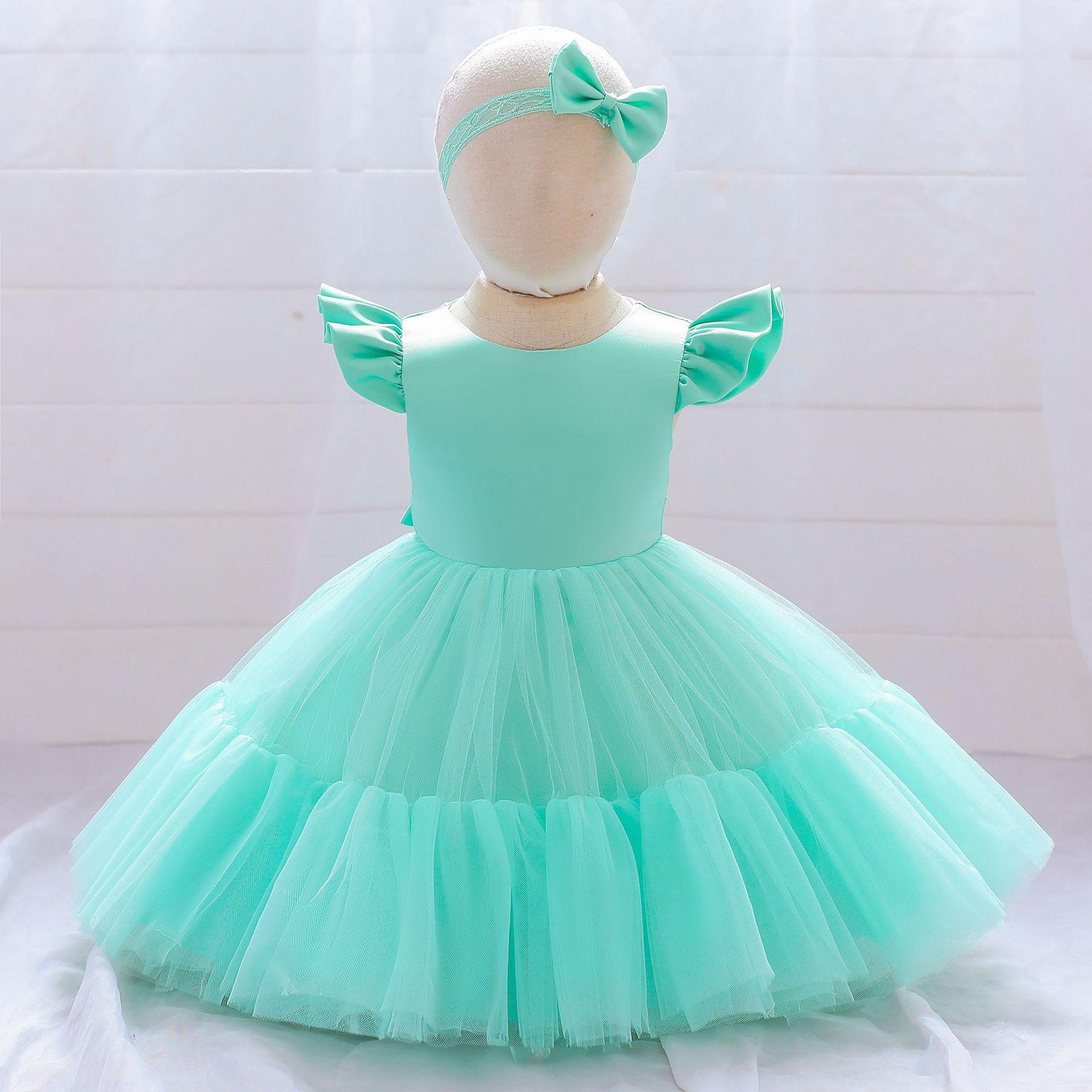 AliExpress Europe and the United States Foreign Trade Children's Dress Princess Dress Flying Sleeve Mesh Bow Wedding Dress Flower Girl Fluffy Dress