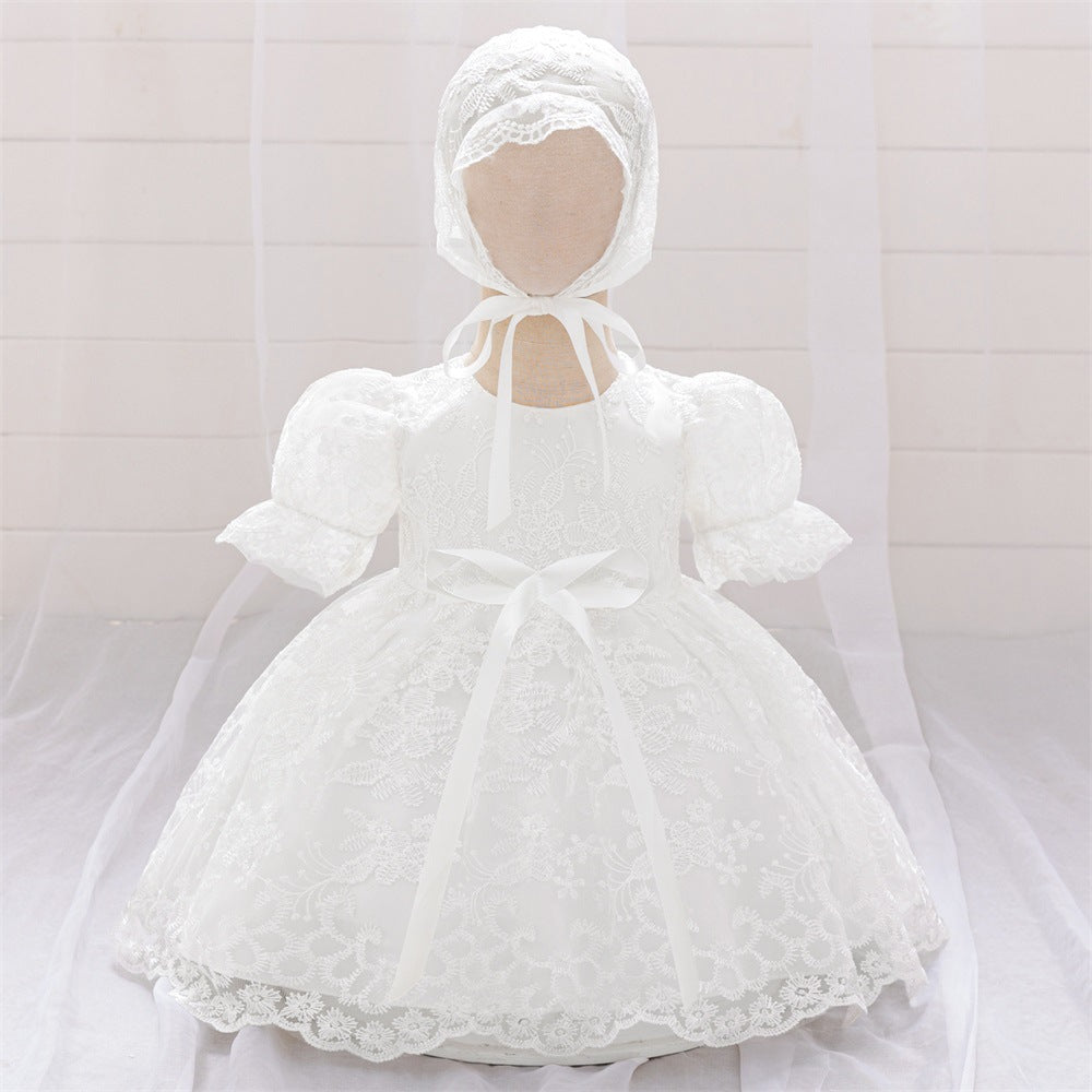 2024 New Girls' Wash Dress White Children's Dress Mesh Princess Dress Lace Embroidered Dress Yearly Dress