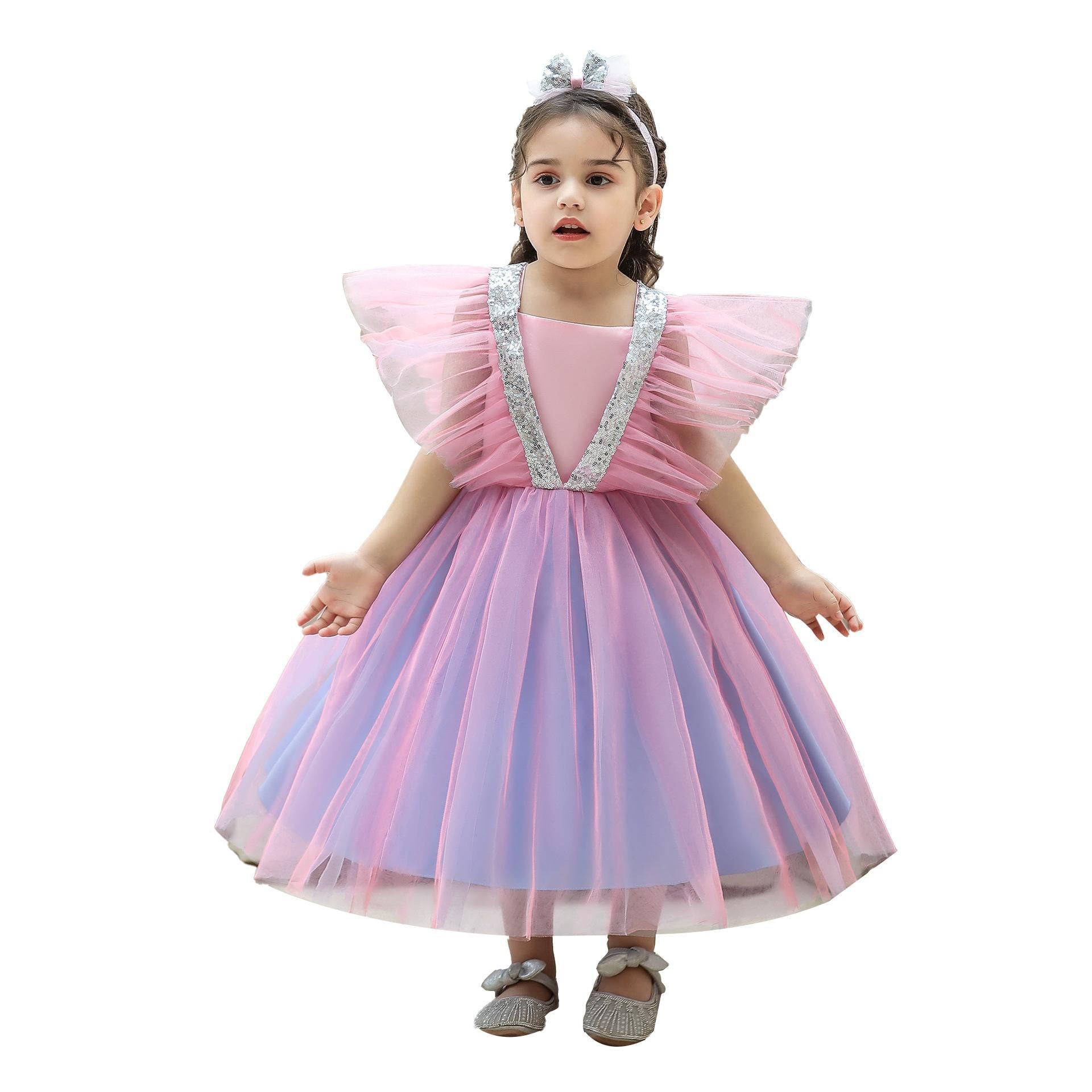 Foreign trade children's clothing first-year dress fluffy yarn sequined children's princess dress baby girl birthday dinner grab week dress