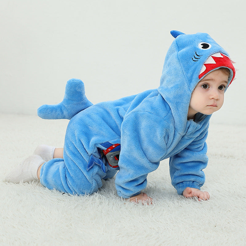 Autumn new 0-3 year old baby comfortable flannel animal shape onesie shark shape onesie