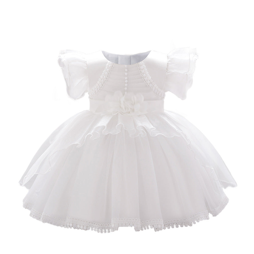 Amazon outer order infant dress princess dress small flying sleeve bead applique tutu wedding flower girl dress