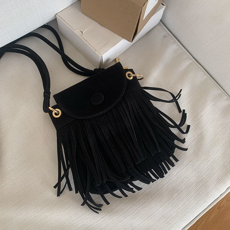 American Retro Imitation Suede Fringed Crossbody Bag