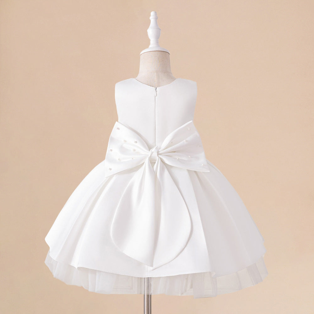 Cross-border new satin children's dress bow girl princess dress party festival dress girl dress