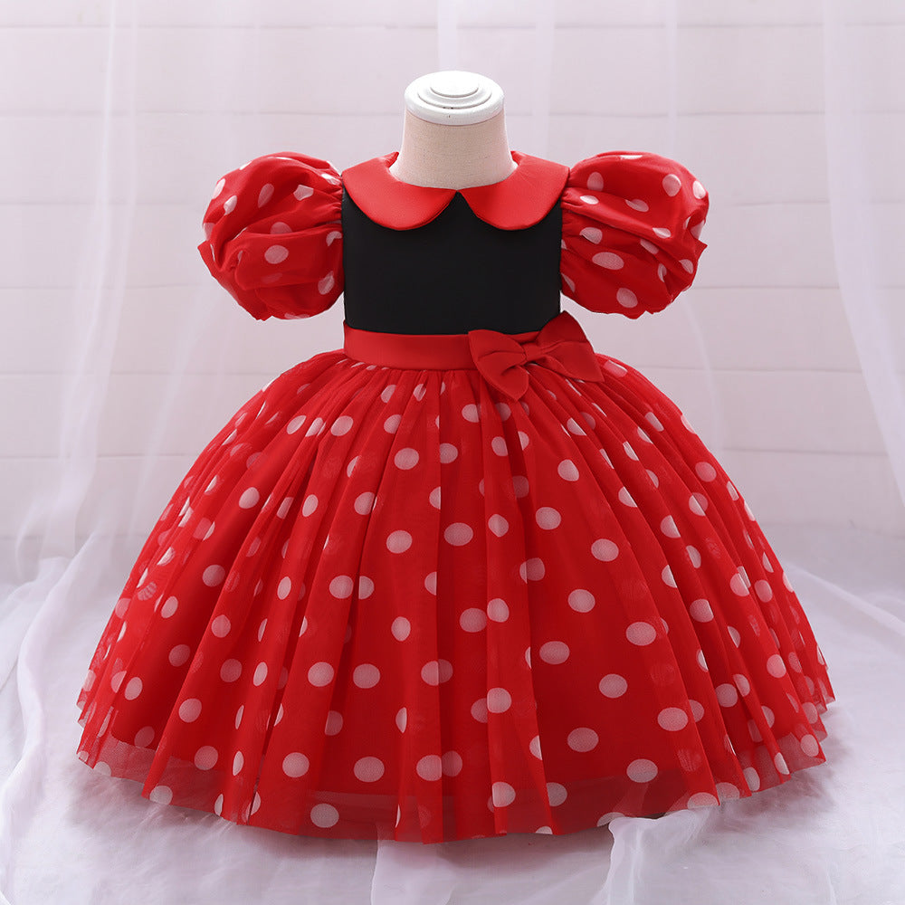 Foreign trade infant dress princess dress christmas polka dot chiffon dress baby first birthday dinner dress