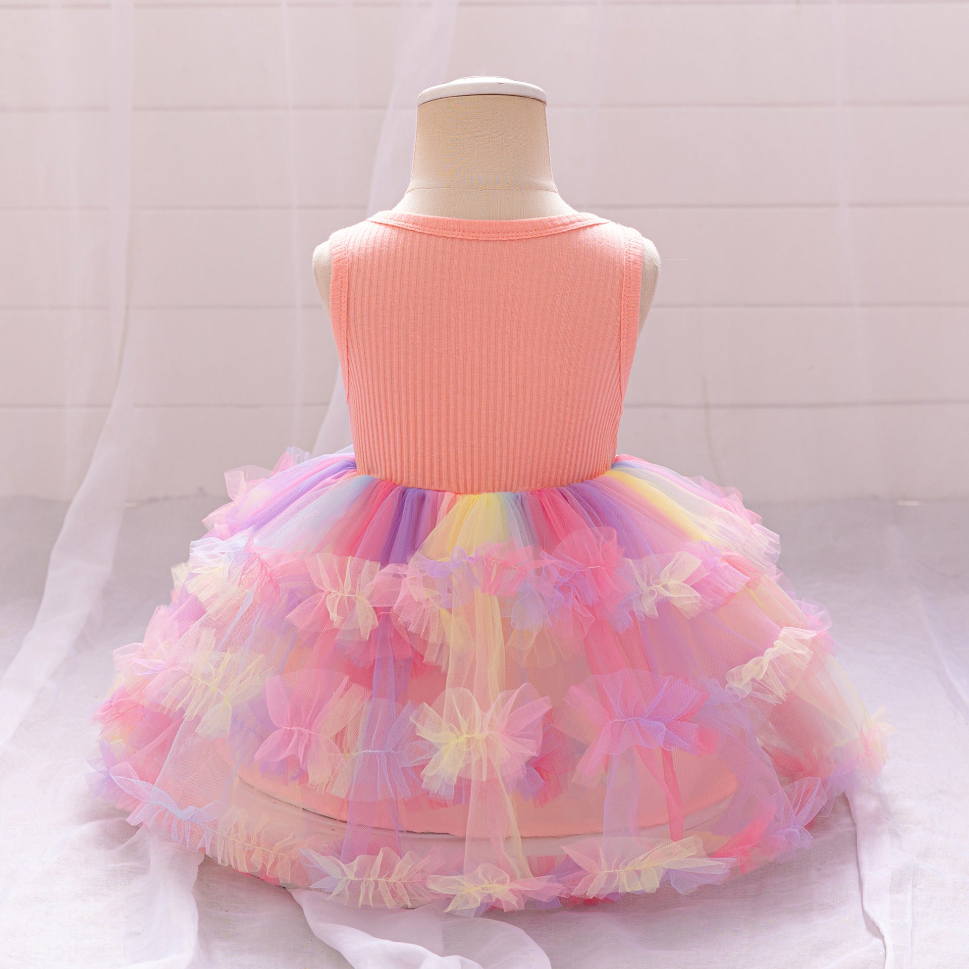 European and American new baby dress one-year-old dress rainbow mesh fluffy princess dress children's holiday birthday dress