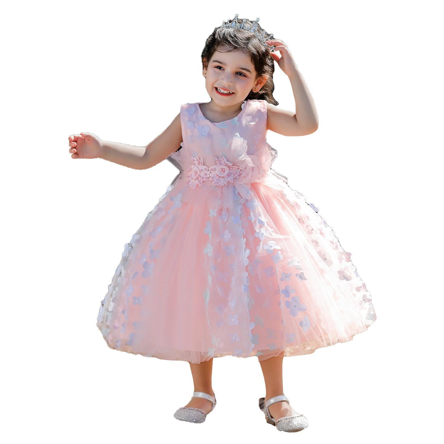 European and American cross-border children's dress three-dimensional flower fluffy dress girl baby flower girl wedding dress baby dress