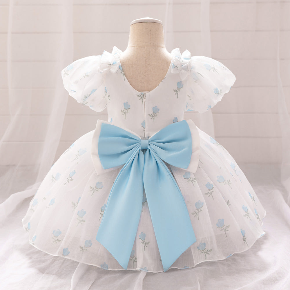New girls' dress princess dress baby's first birthday party washing dress floral bow girls dress