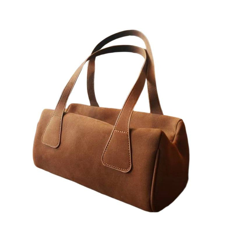 2025 autumn and winter new niche minimalist underarm tote bag suede brown large capacity commuter shoulder handbag women