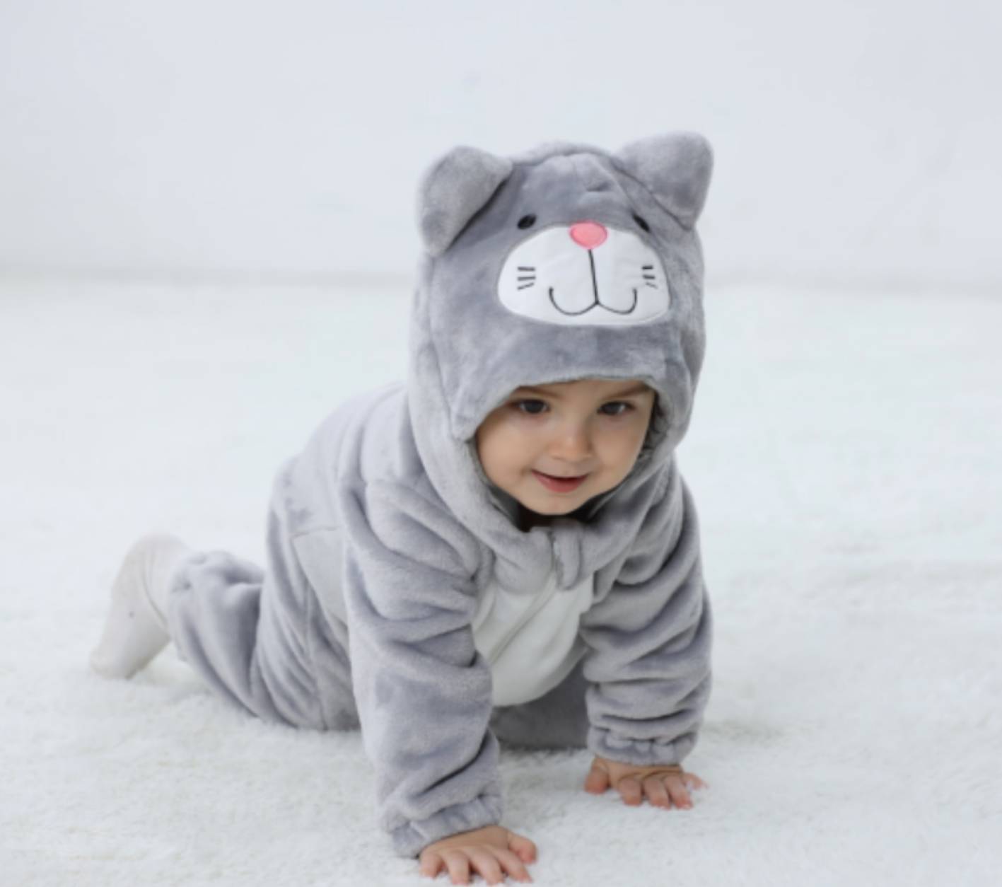 Spring and Autumn Comfortable Flannel Thin Infant and Toddler One-piece Romper Tea Rice Cat Shape Romper Qile Rabbit