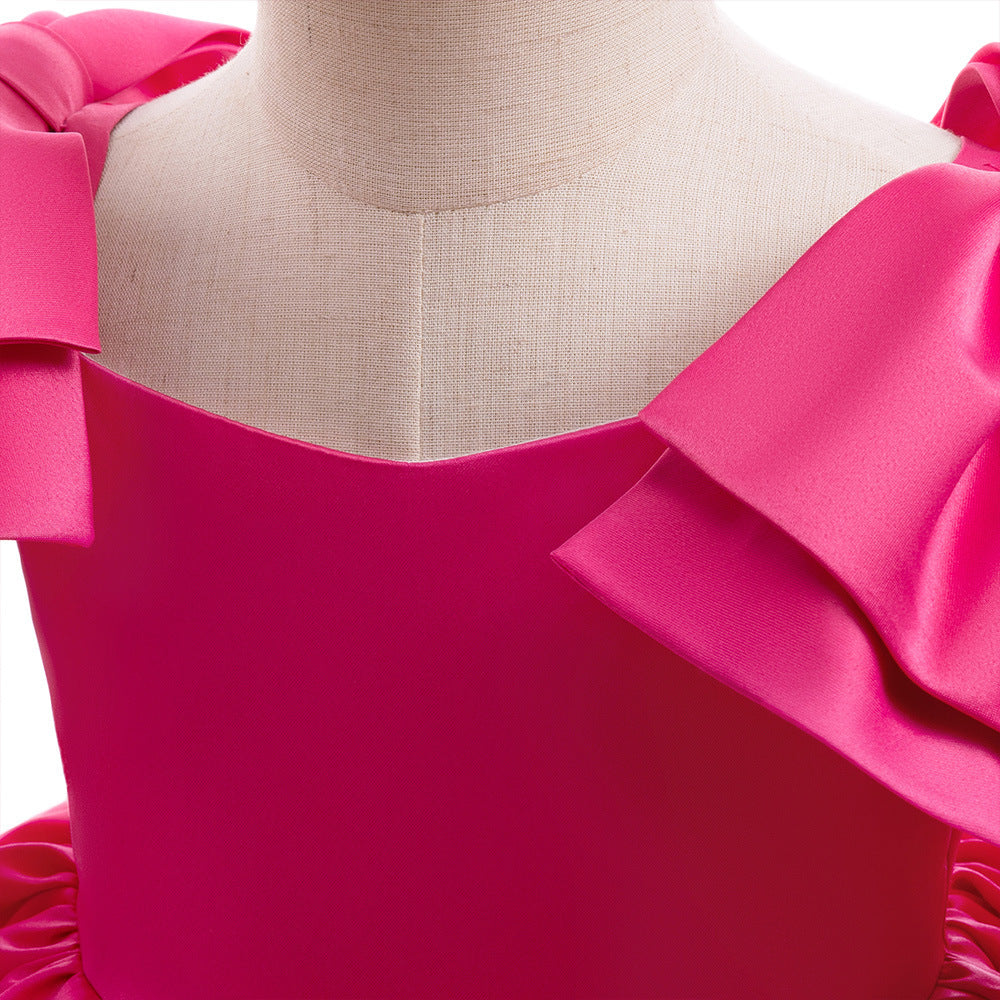 Solid color fluffy bow princess dress