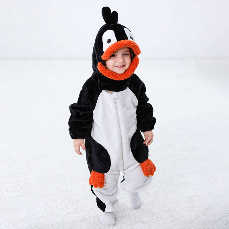 Autumn new 0-3 year old baby flannel comfortable animal-shaped Romper Little Penguin-shaped one-piece Romper
