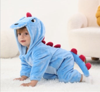 Qile Rabbit Children's Clothing Wholesale Spring New Flannel Thin Dinosaur Single Layer Romper Jumpsuit H3306