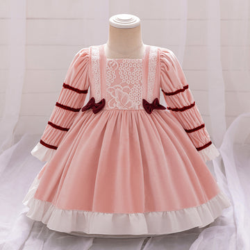 Amazon's new one-year-old baby wash dress baby long-sleeved bow tutu skirt little girl grab week dress skirt