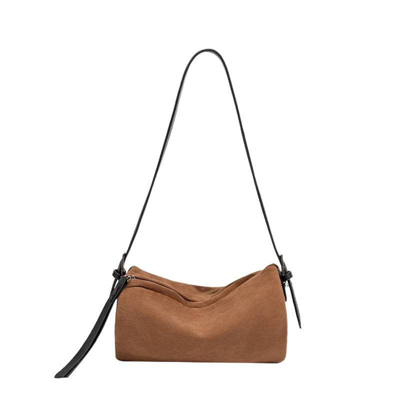 2025 autumn and winter retro suede cylinder bag women's niche design small soft bag feeling suede matte pillow bag