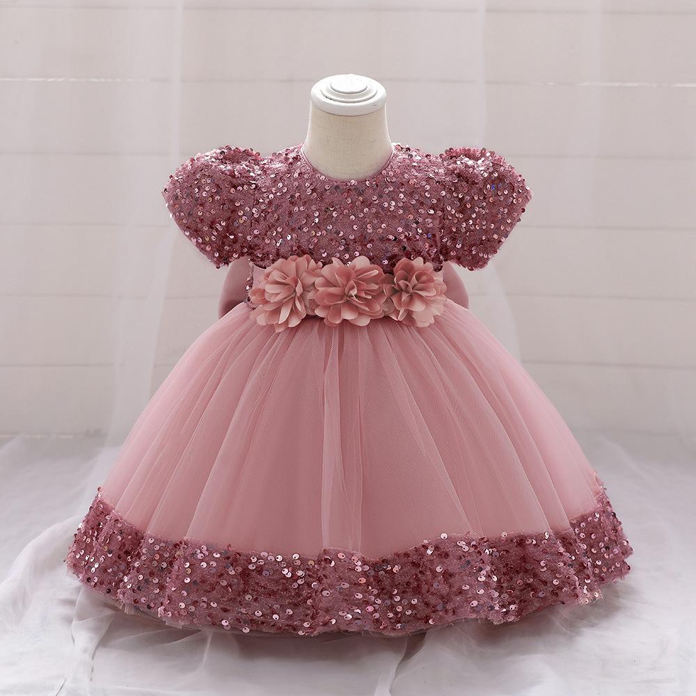 European and American Amazon Children's Dress Princess Dress Short Sleeve Sequin Troupe Dress Little Girl Flower Girl Wedding Dress