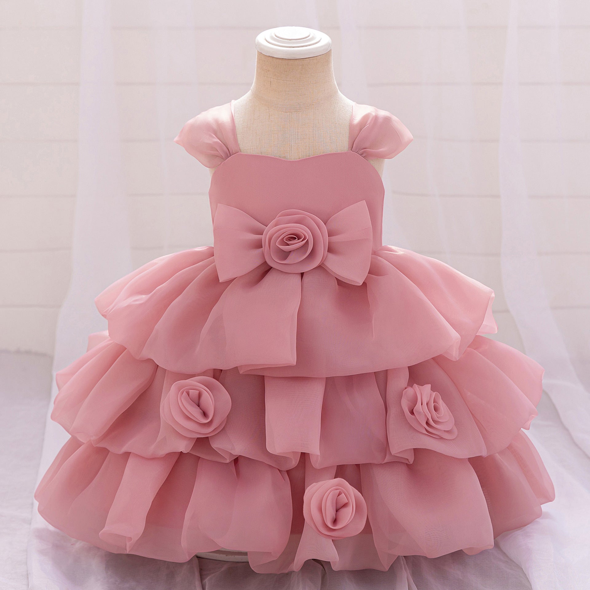 Children's evening dress flower girl wedding little girl fluffy mesh skirt girls year old princess skirt host performance clothes
