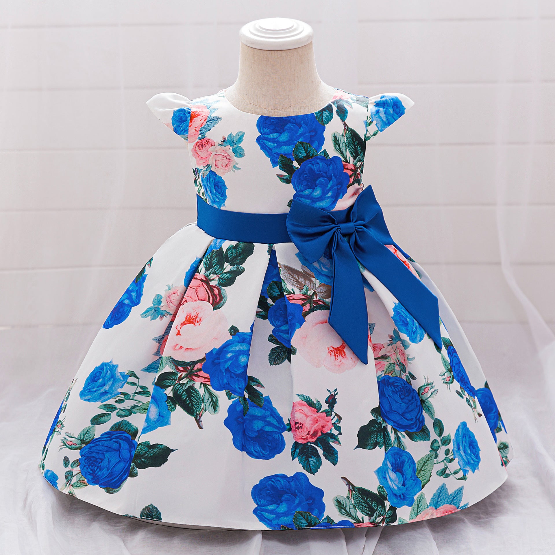 Children's Dress Princess Dress Printed Forged Cloth Bow Girl Baby's First Birthday Banquet Washing Dress Flower Girl Dress