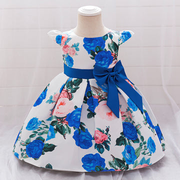Children's Dress Princess Dress Printed Forged Cloth Bow Girl Baby's First Birthday Banquet Washing Dress Flower Girl Dress