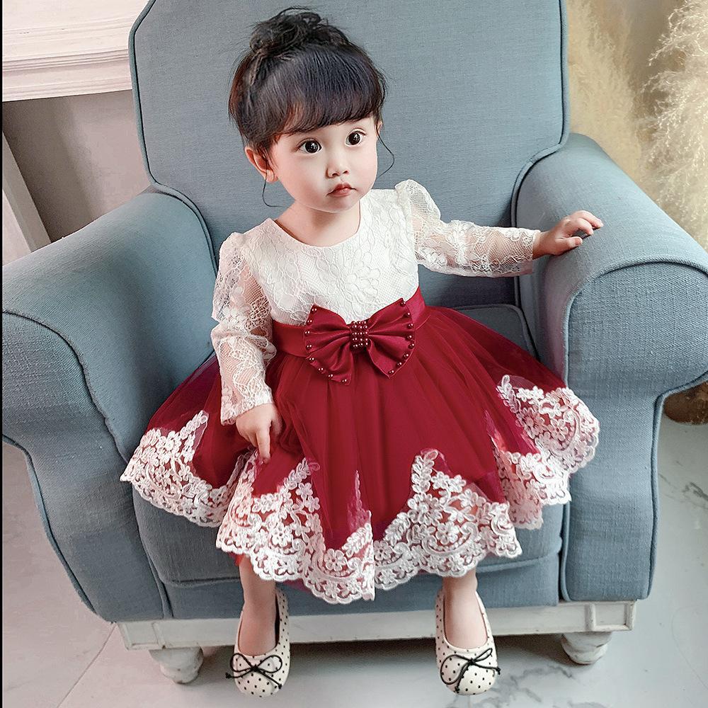 Amazon Kids Baby Princess Dress Girls Lace Long Sleeve Fluffy Baby Wash Dress Baby Full Moon Baby