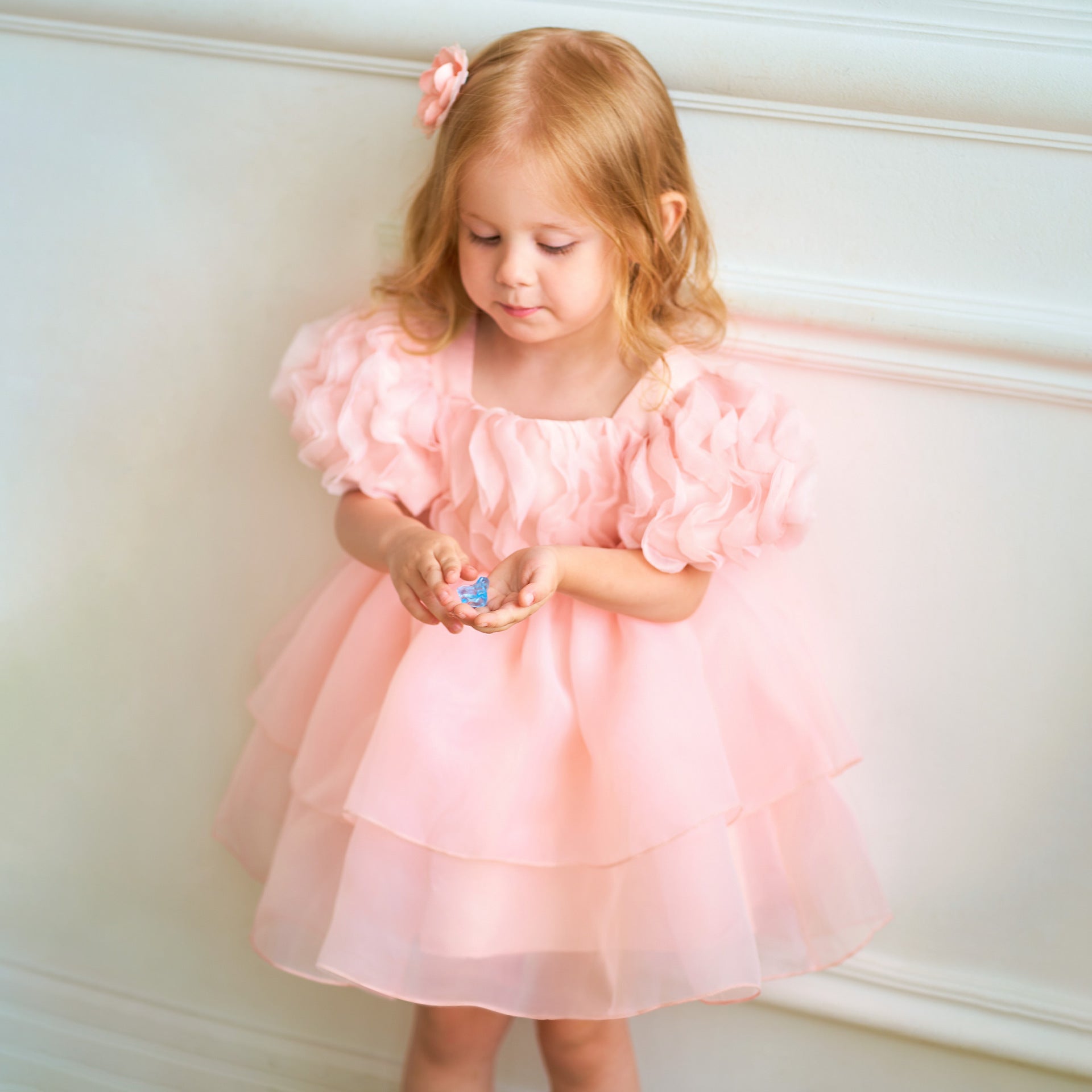 Amazon's new infant dress princess dress baby year old wash dress pleated bubble sleeves fluffy princess dress
