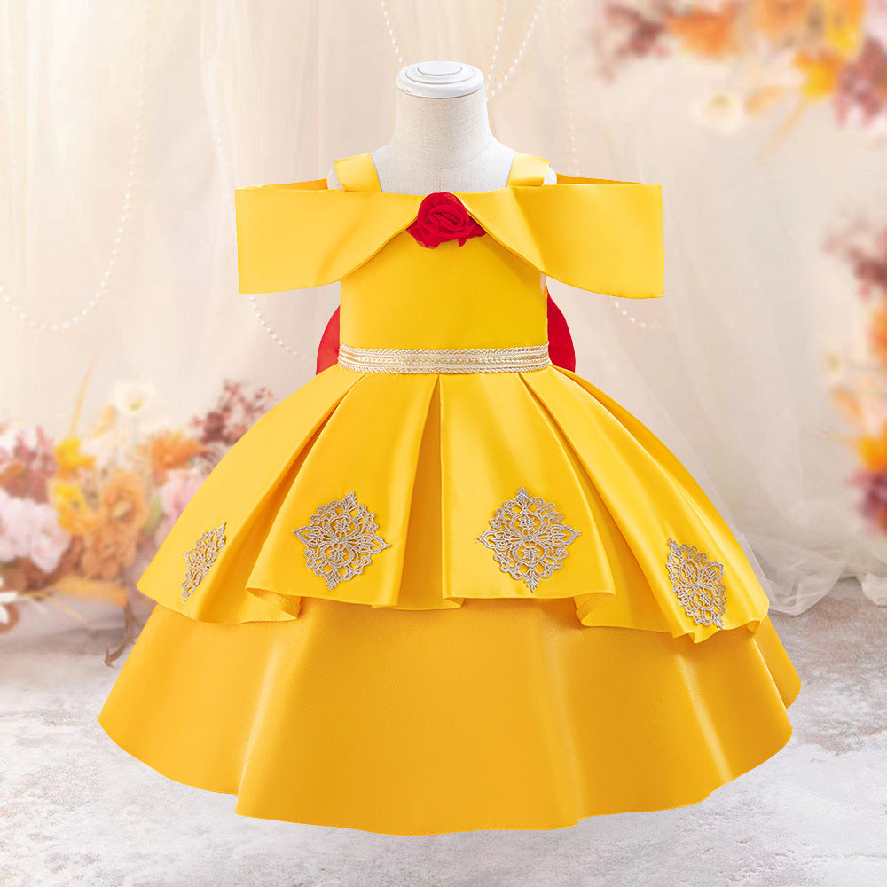 Foreign Trade Amazon Spot Infant Dress Princess Dress Shoulder Satin Dress Baby Year Dress