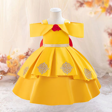 Foreign Trade Amazon Spot Infant Dress Princess Dress Shoulder Satin Dress Baby Year Dress