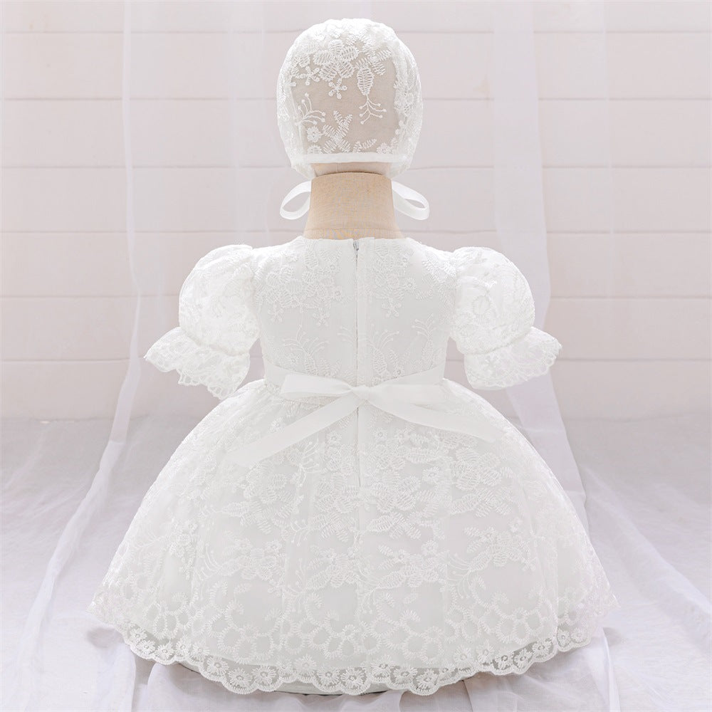2024 New Girls' Wash Dress White Children's Dress Mesh Princess Dress Lace Embroidered Dress Yearly Dress