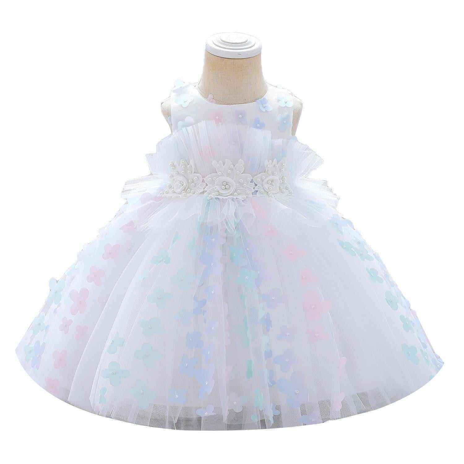 European and American cross-border children's dress three-dimensional flower fluffy dress girl baby flower girl wedding dress baby dress