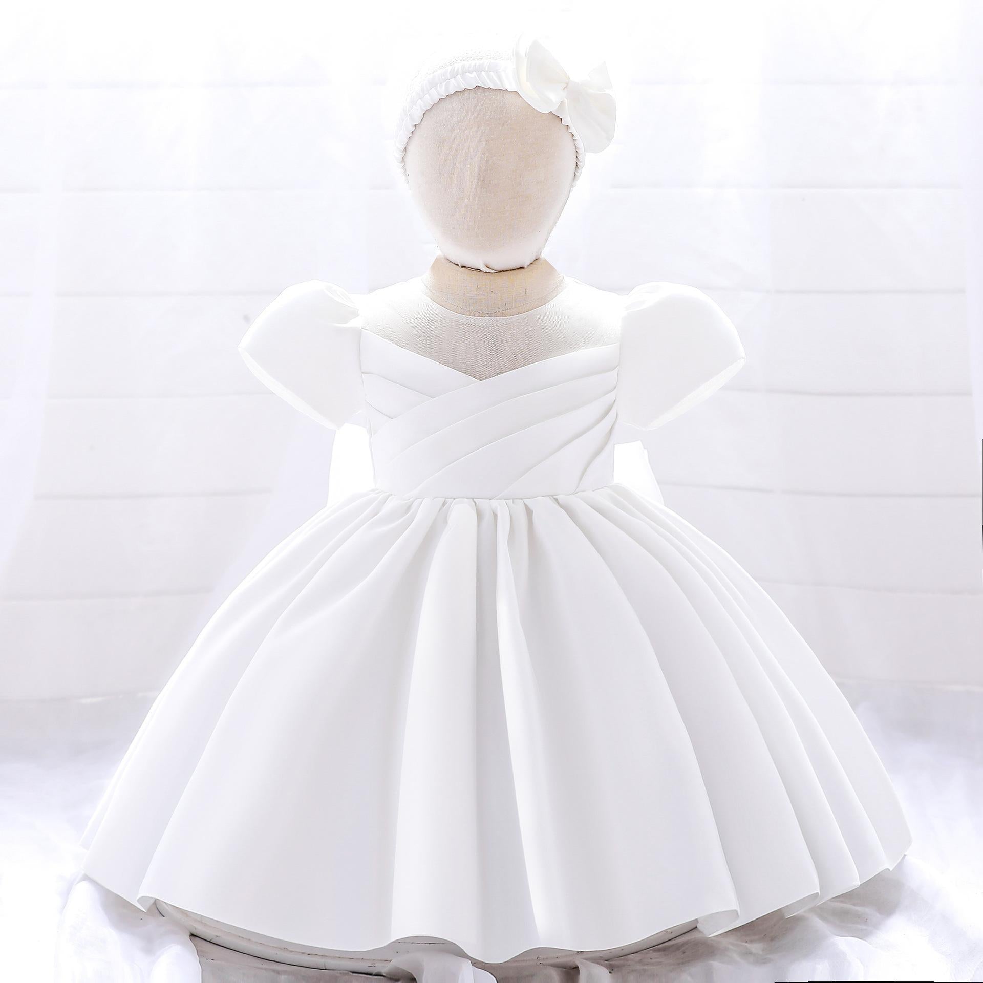 Amazon's new short-sleeved children's dress skirt, hair accessories, big bow girls' birthday party birthday dress