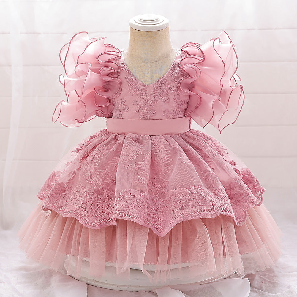 Princess dress girls clothes pink baby girl summer birthday dress children girls skirt puffy gauze skirt