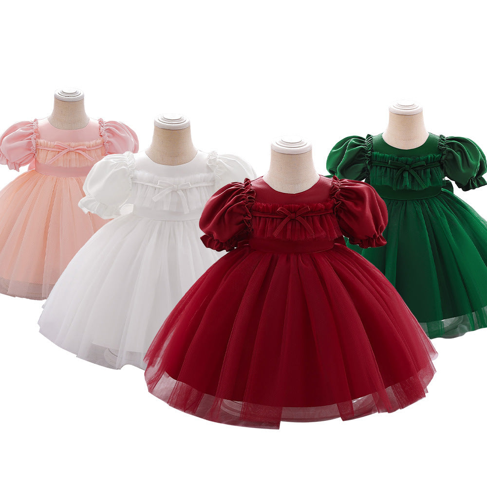 Foreign trade infant girls new princess dress baby first birthday banquet dress bubble sleeve mesh skirt