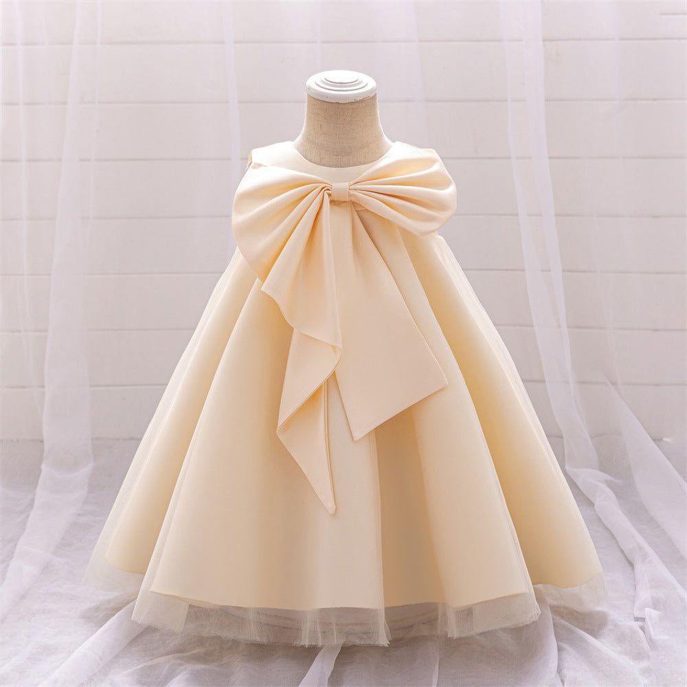 Foreign Trade Infant Dress Sleeveless Big Bow Princess Dress Baby's First Birthday Banquet Girls Wash Dress