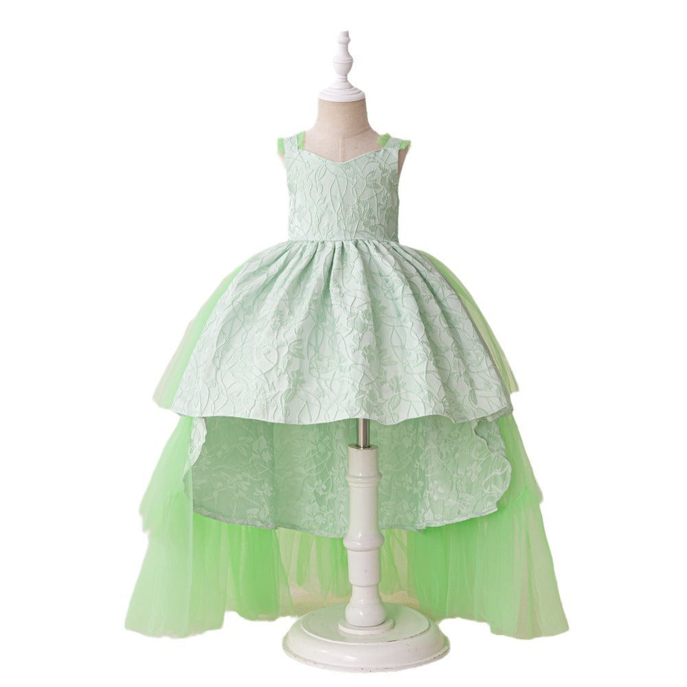 Amazon's new embossed mesh trailing cake skirt baby's first birthday party wash dress girl dovetail skirt
