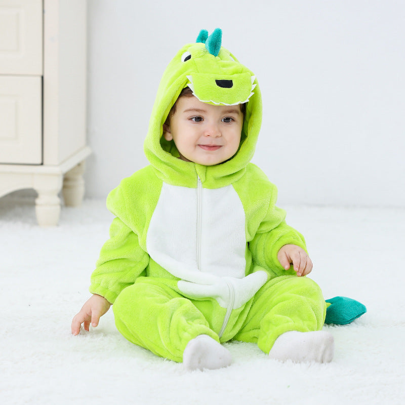 Qile Rabbit Children's Clothing Wholesale Spring New Flannel Thin Dinosaur Single Layer Romper Jumpsuit X6732