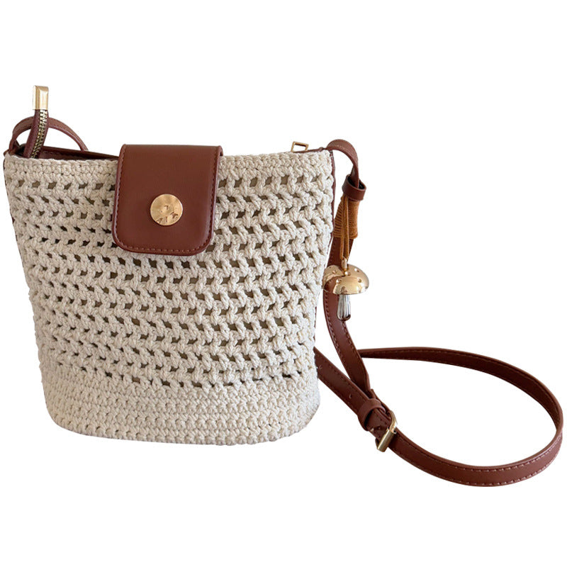 Women's summer woven bag shoulder messenger bag summer vacation beach wind straw woven small bag casual mobile phone bag tide