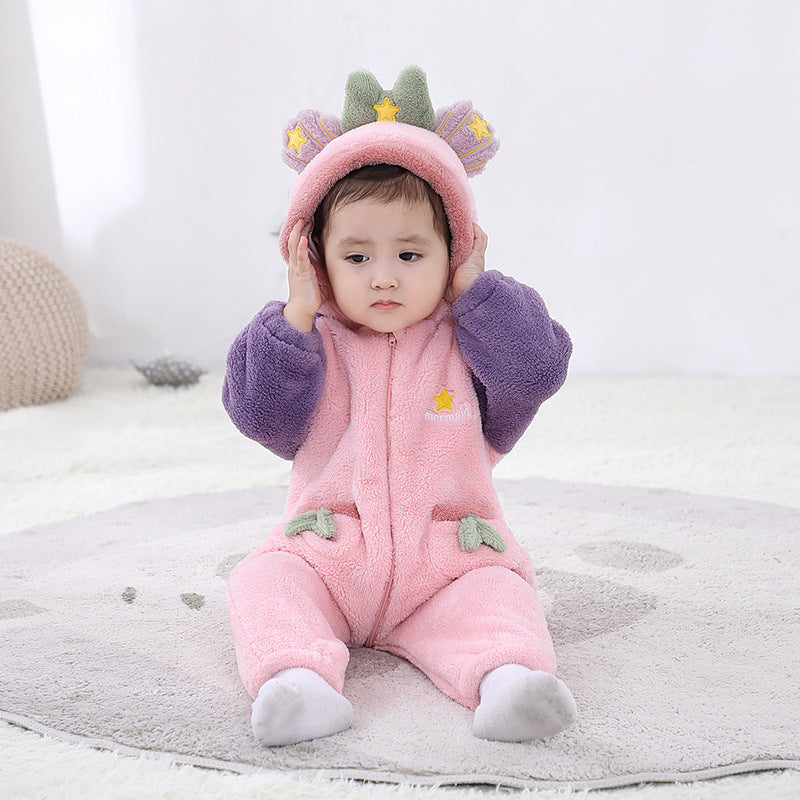 Qile Rabbit autumn new 0-3 year old baby onesie climbing suit animal shape double-sided velvet total link