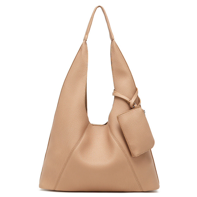 Korean version of casual lychee pattern tote bag women's versatile texture soft leather shoulder bucket bag simple commuter portable armpit