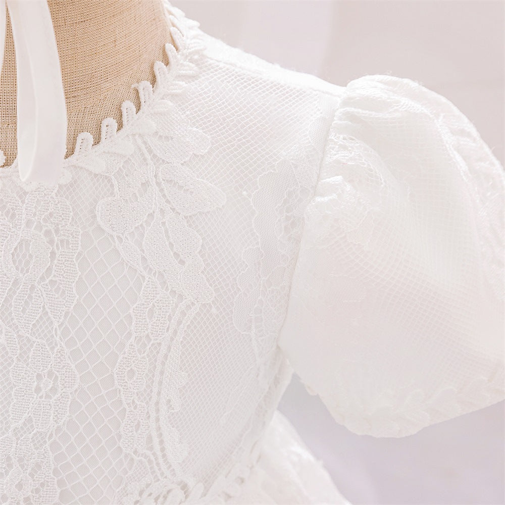 2024 New Girls' Wash Dress White Children's Dress Mesh Princess Dress Lace Embroidered Dress Yearly Dress