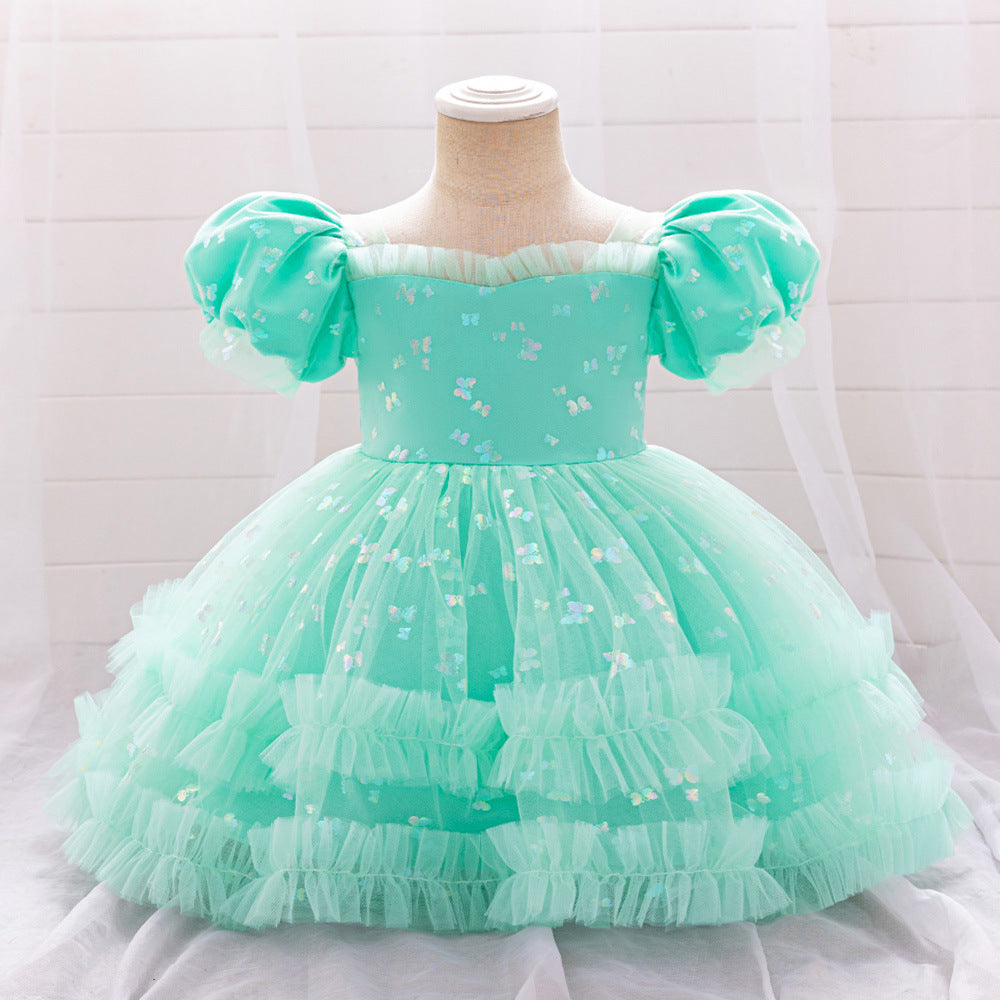 European and American infant and toddler dresses summer new bubble sleeves mesh fluffy princess dresses wedding flower girl dresses