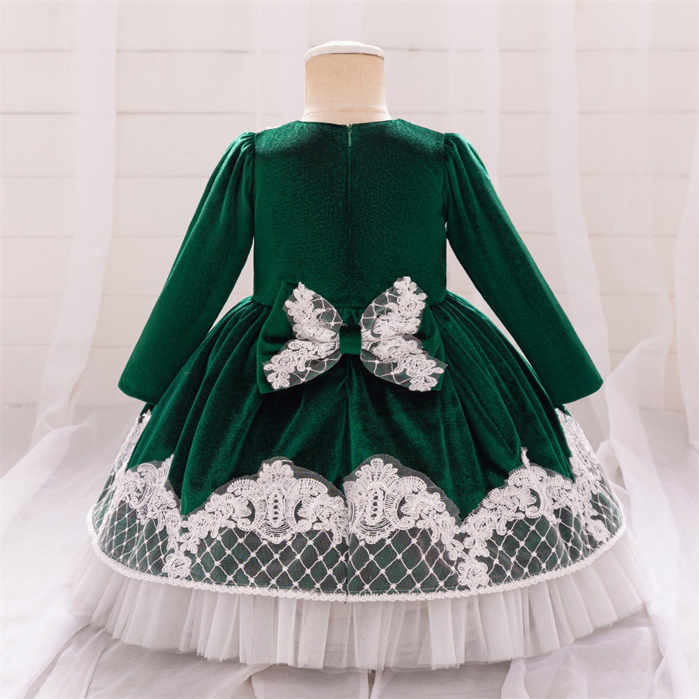 Infant Girl Dress Princess Dress One Year Old Baby Long Sleeve Mesh Flower Girl Dress Children's Birthday Banquet Dress
