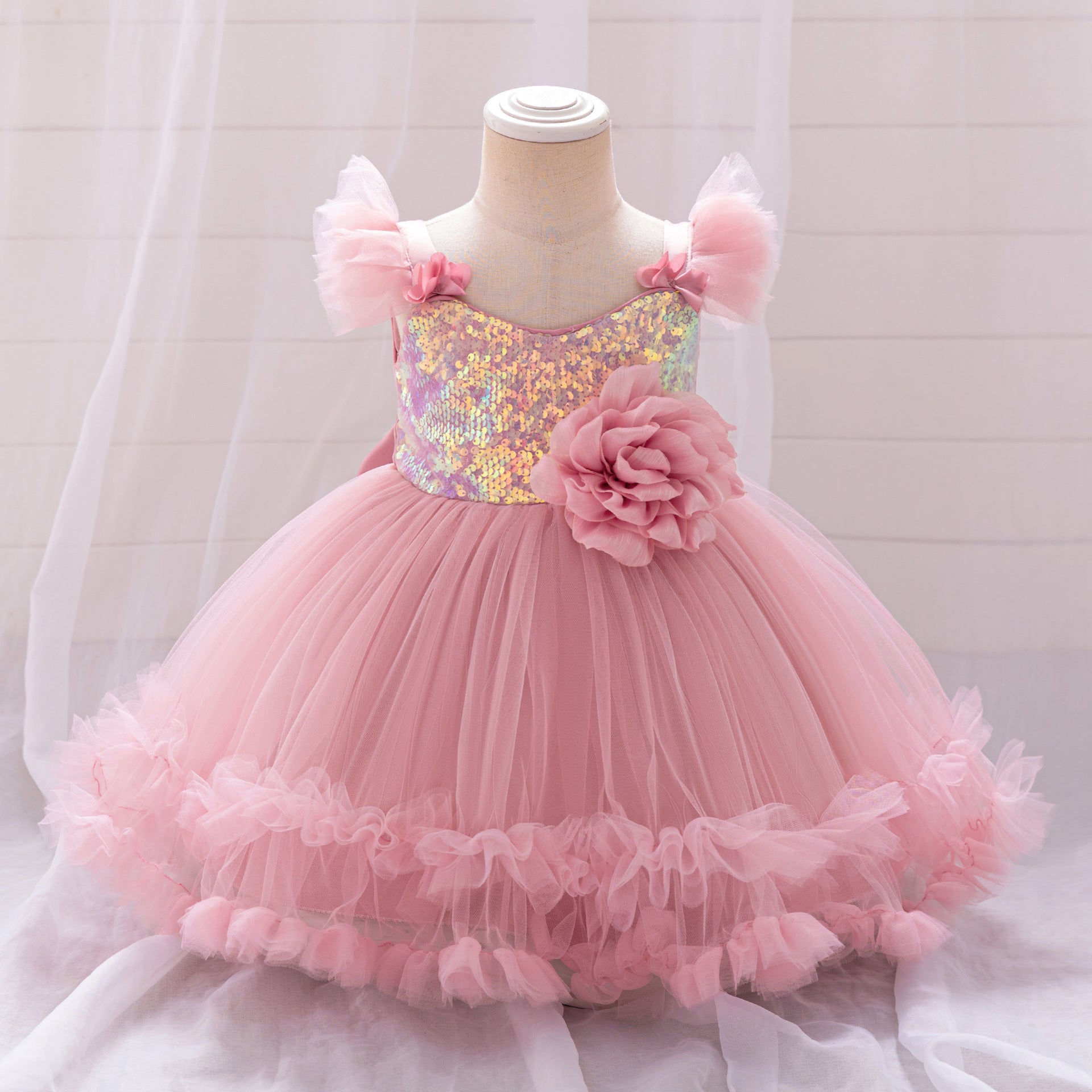New cross-border children's performance dress Xiaofei sleeve sequined princess dress one-year-old dress skirt festive tutu skirt gauze skirt